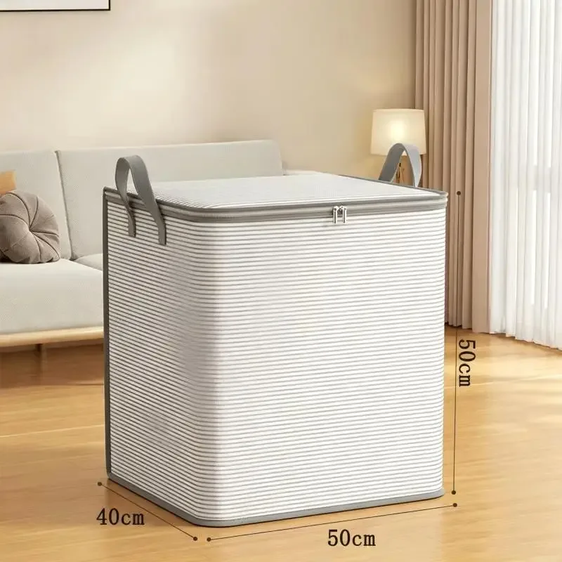 sac de rangement à fermeture éclair rayé gris, grande capacité, anti-poussière, pour usage domestique et rangement classifié