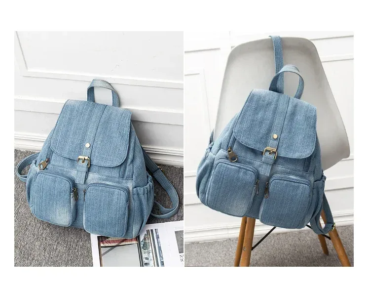 sac à dos en denim pour femmes, sac à bandoulière de loisirs et de voyage, grande capacité, cartable à la mode pour filles
