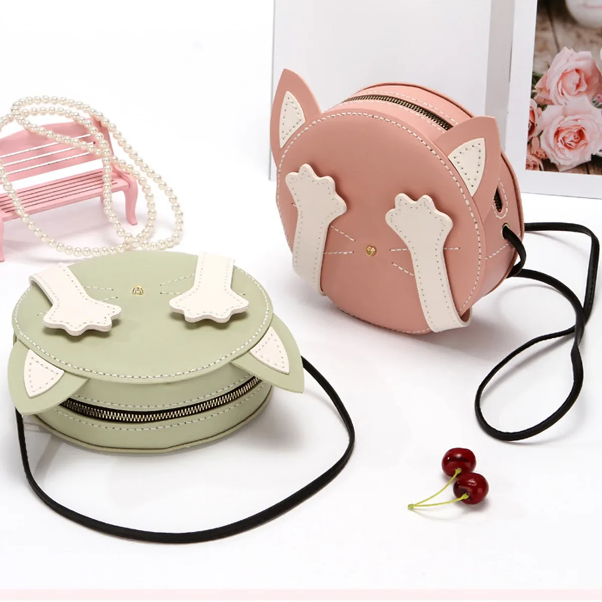 kit de fabrication de sacs à bandoulière diy, sac tissé à la main, artisanat de couture en cuir prédécoupé, en forme de chat, outils complets pour débutants