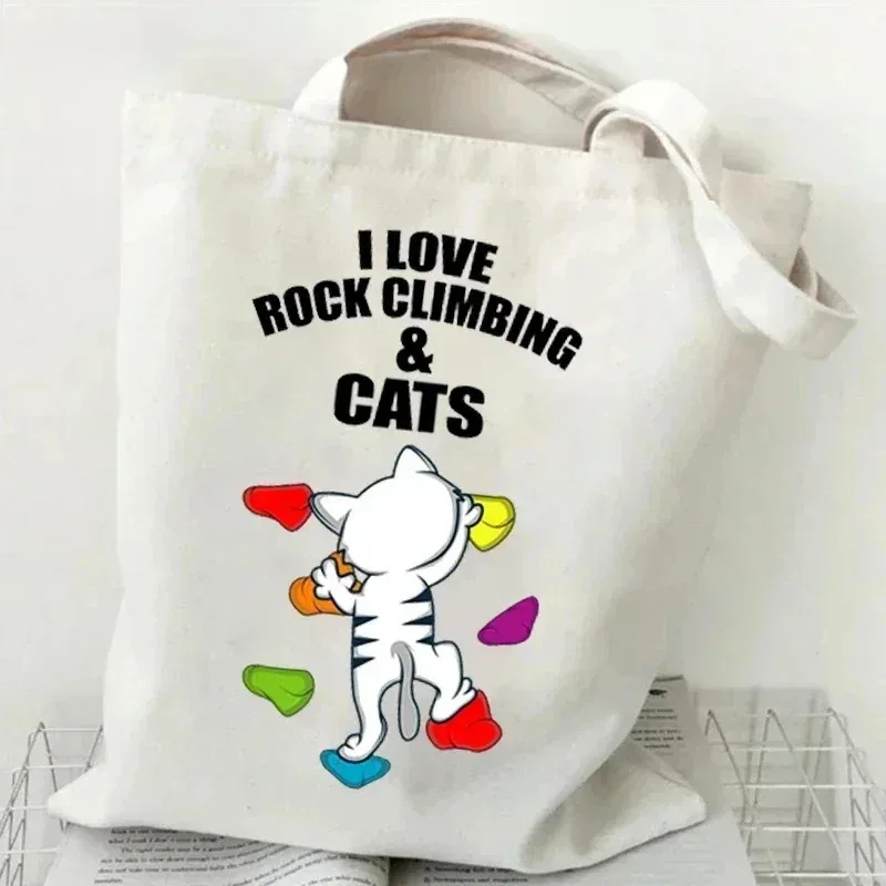 sac à bandoulière en toile pour femme, motif « just a girl who loves cats », sac de shopping, sac fourre-tout pour étudiante, sac à main motif chaton de dessin animé