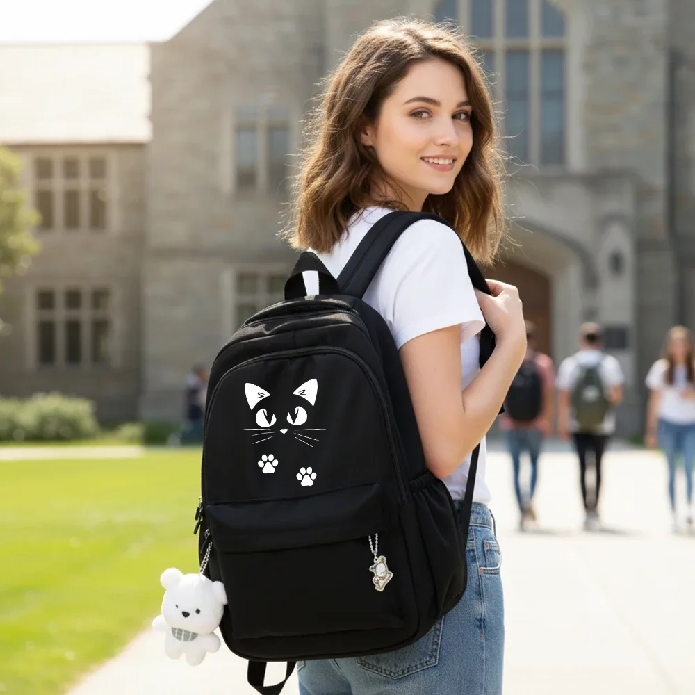 Chat noir rose sac à dos étudiant lettre livre sac fille ordinateur portable sac d'école adolescent sac de voyage sac à dos unisexe collège ordinateur sac