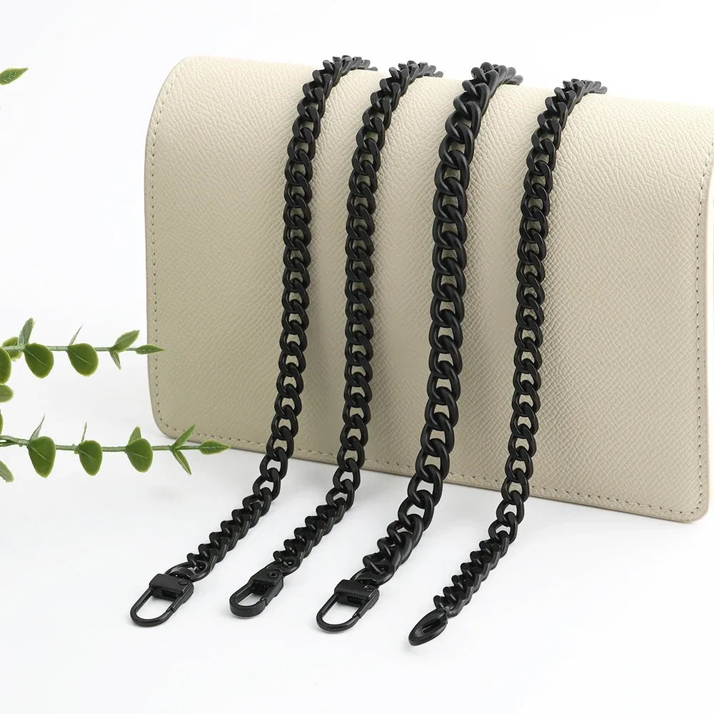 30/60/100/120cm noir mat placage fer plat 12mm léger chaîne sangle pour remplacement sac à main sac à bandoulière sac à main sangles