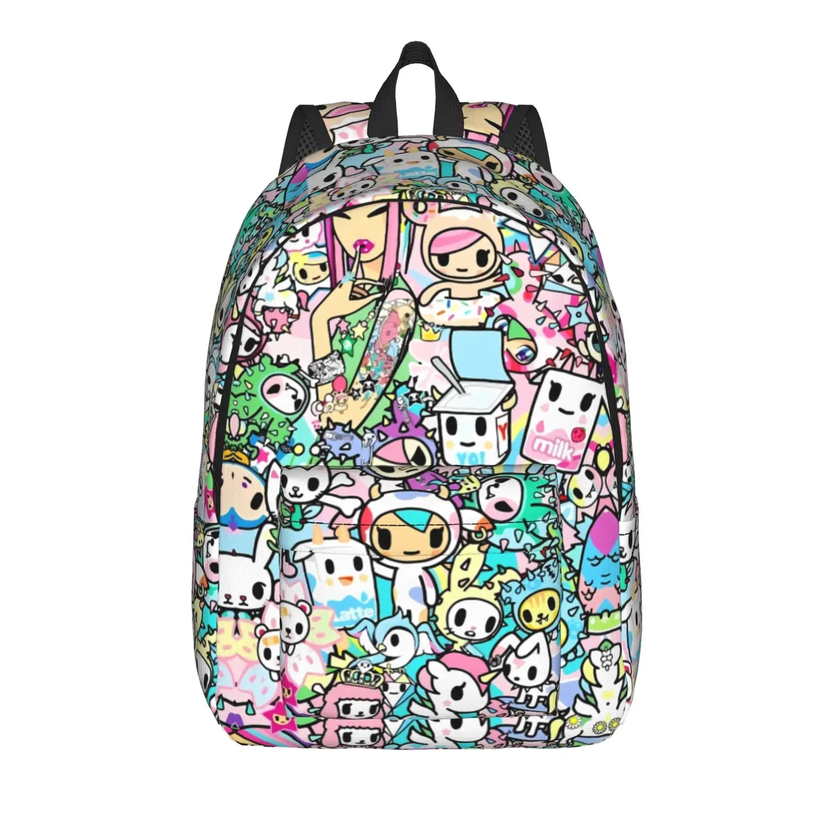 sac à dos tokidoki avec motif de collages de personnages, sacs à dos esthétiques en polyester pour adolescents, sacs de lycée, sacs de voyage colorés