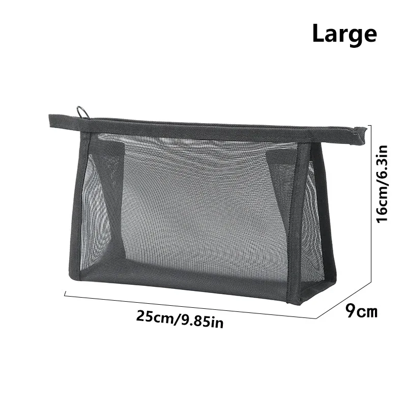 sac transparent de rangement de cosmétiques rond en maille, pochette de rangement de pinceaux de maquillage de grande capacité, étui à cosmétiques de voyage pour outils de pinceaux