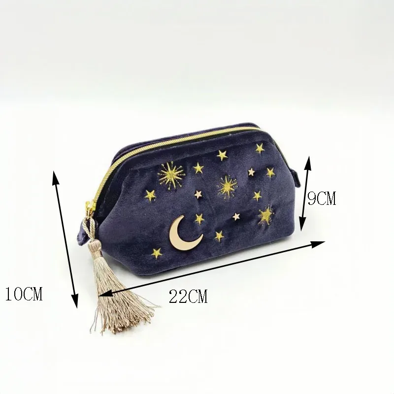 trousse à cosmétiques de grande capacité avec étoiles brodées et décorations de lune et poches intérieures, portable, le meilleur cadeau pour la mère