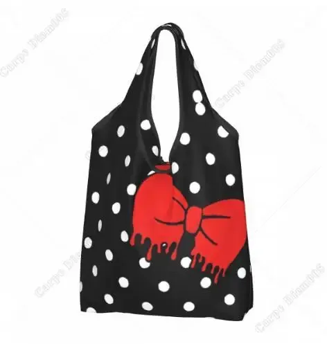 sac à provisions rick cartoon pour femme, sac fourre-tout pliable, sacs d'épicerie portables, respectueux de l'environnement, taille unique, pois, nœud