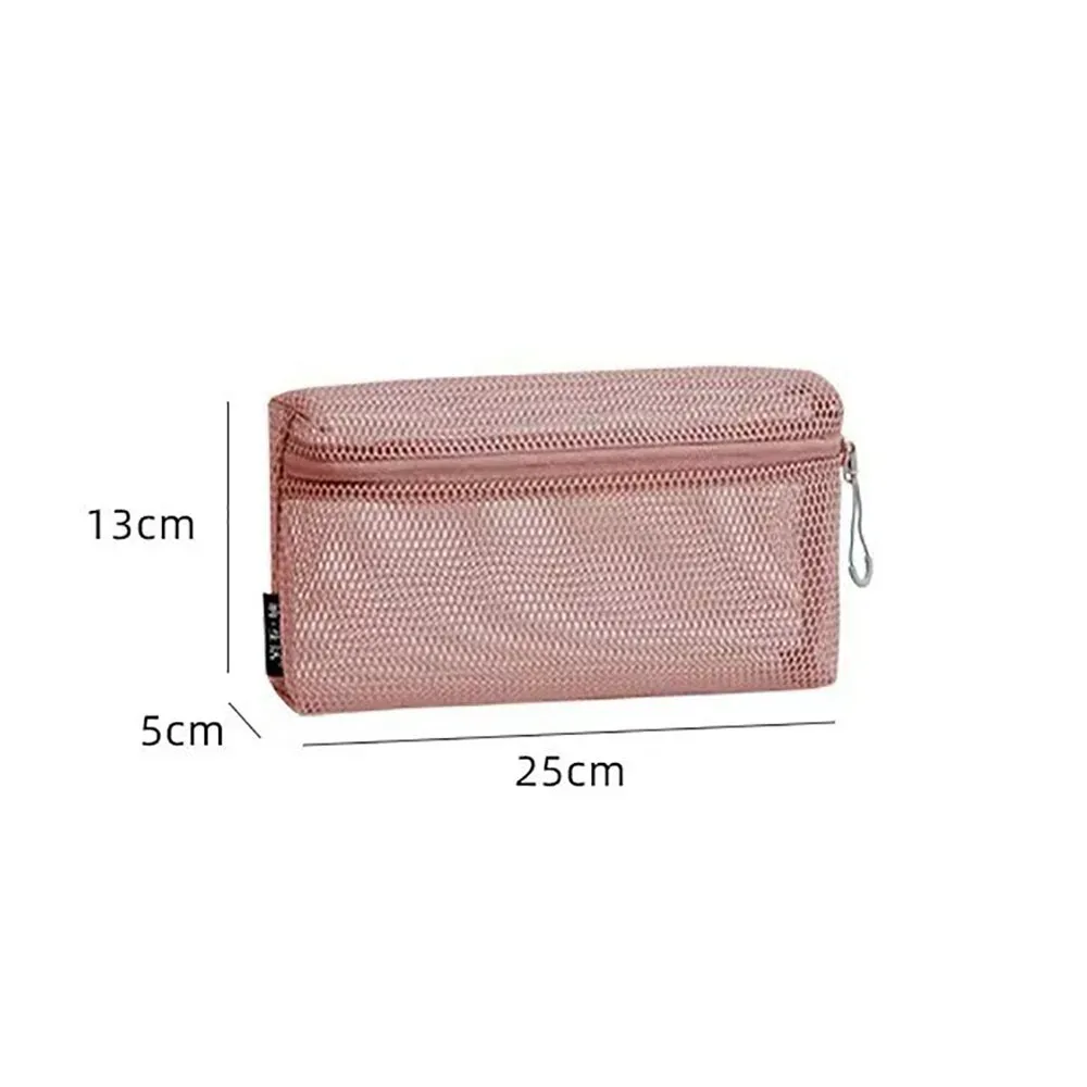 pochette de rangement en nylon décontractée, sac à cosmétiques en maille à main avec fermeture éclair, pochette en maille polyvalente pour femmes