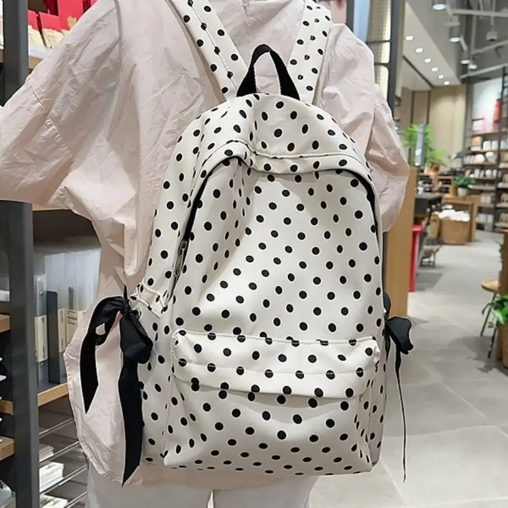 sac à dos y2k à pois avec nœud, design minimaliste, sac à dos léger et durable pour étudiants, idéal pour le quotidien