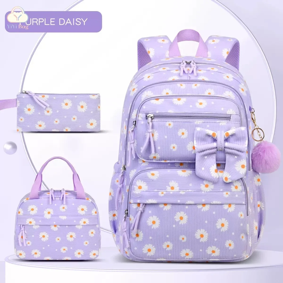 sac à dos d'école à motif cerise daisy, trousse à crayons, sac à main, ensemble de trois pièces, pour garçons, filles, adolescents, tendance, sac à dos de haute qualité