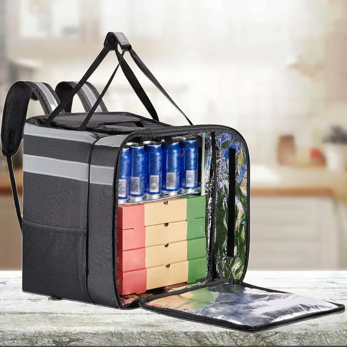 sac à dos de livraison de pizza, sac à dos de livraison de nourriture extensible et étanche pour vélo, léger avec bande réfléchissante