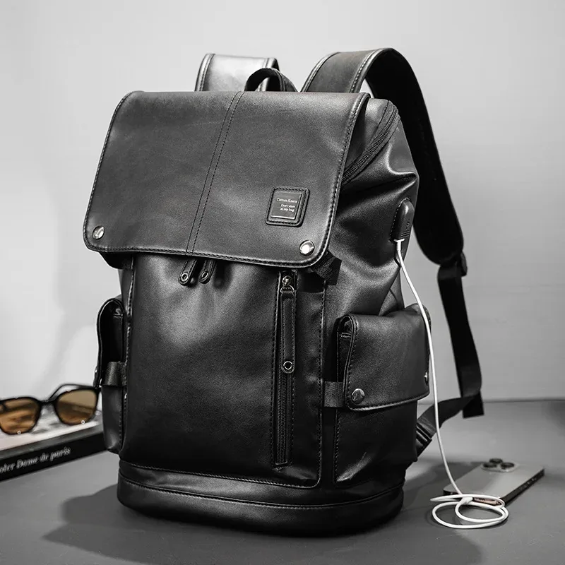 sac à dos de chargement usb en cuir de luxe pour hommes, sac à dos pour ordinateur portable de 14 pouces, sac à dos de voyage de grande capacité, haute qualité