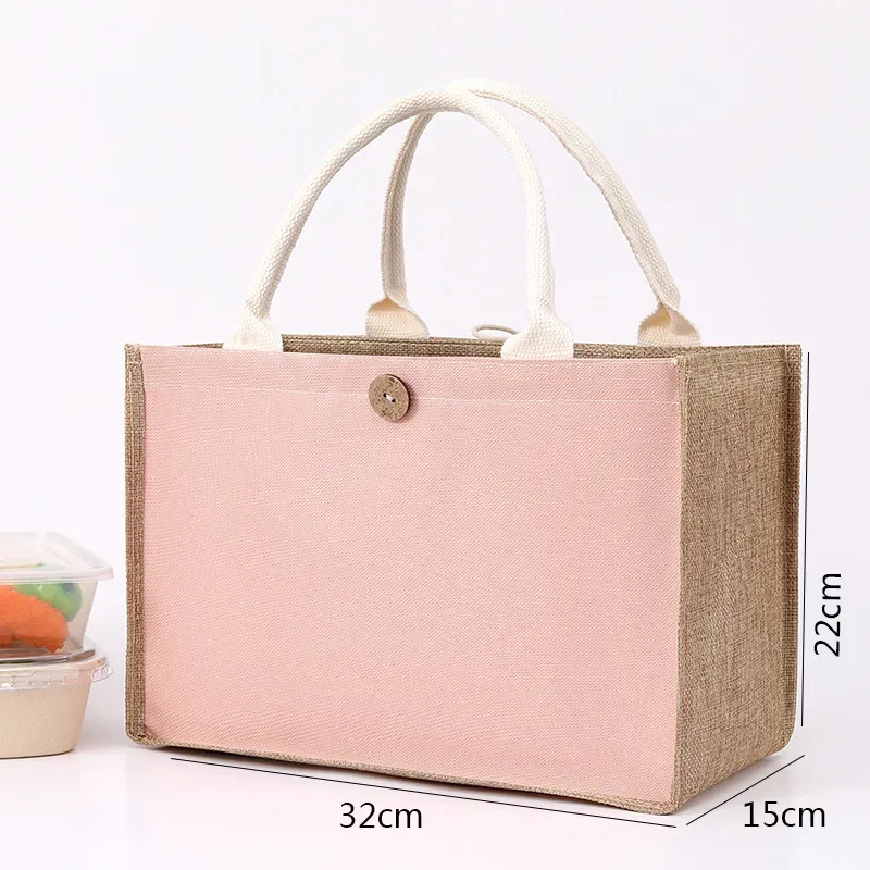 sac fourre-tout en toile de jute avec bouton pour femme, sac à main cadeau de grande capacité, respectueux de l'environnement, sac à provisions réutilisable, sac en chanvre