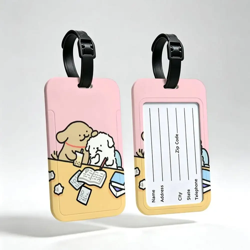 line cartoon p-puppys étiquette de voyage anti-perte en pvc, porte-carte d'informations, étiquette de bagage imperméable