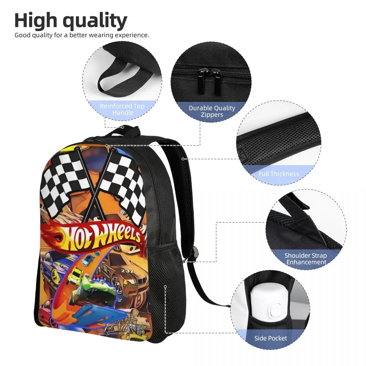 sac à dos hot wheels race pour étudiants, garçons et filles, sac d'école, sac à bandoulière pour ordinateur