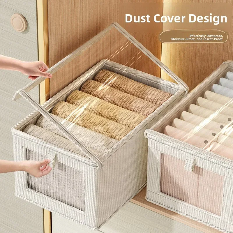 Boîte de rangement pliable pour vêtements avec couvercle, anti-poussière, organisateur de chemises et de sous-vêtements, style moderne et simple, pour la maison, bac de rangement pour armoire