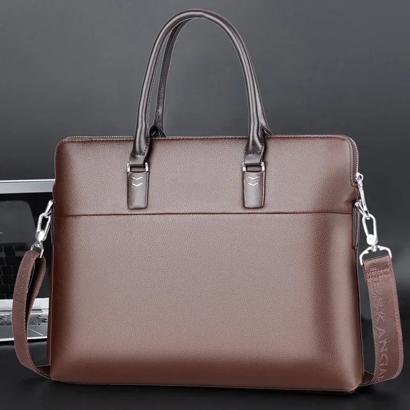 mallette professionnelle en cuir pour hommes, sac de bureau pour ordinateur portable de 14 pouces avec bandoulière, sac messager d'affaires étanche