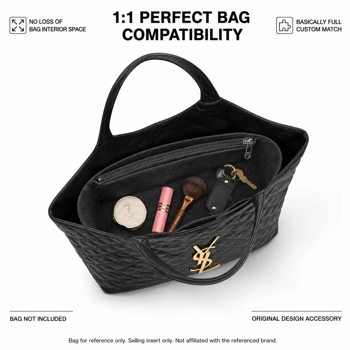 organisateur de sac compatible avec le sac shopping saint laurent icare maxi, doublure de sac imperméable et fine avec poche zippée 35 x 6 x 24 cm