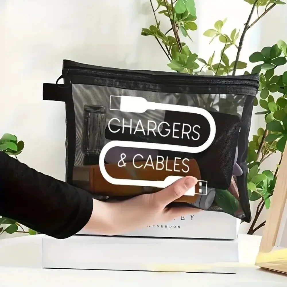 nouvelle pochette de rangement pour chargeur en toile, fermeture à glissière, design imprimé, organiseur de câbles, sac de grande capacité, organiseur de cosmétiques, utilisation en voyage