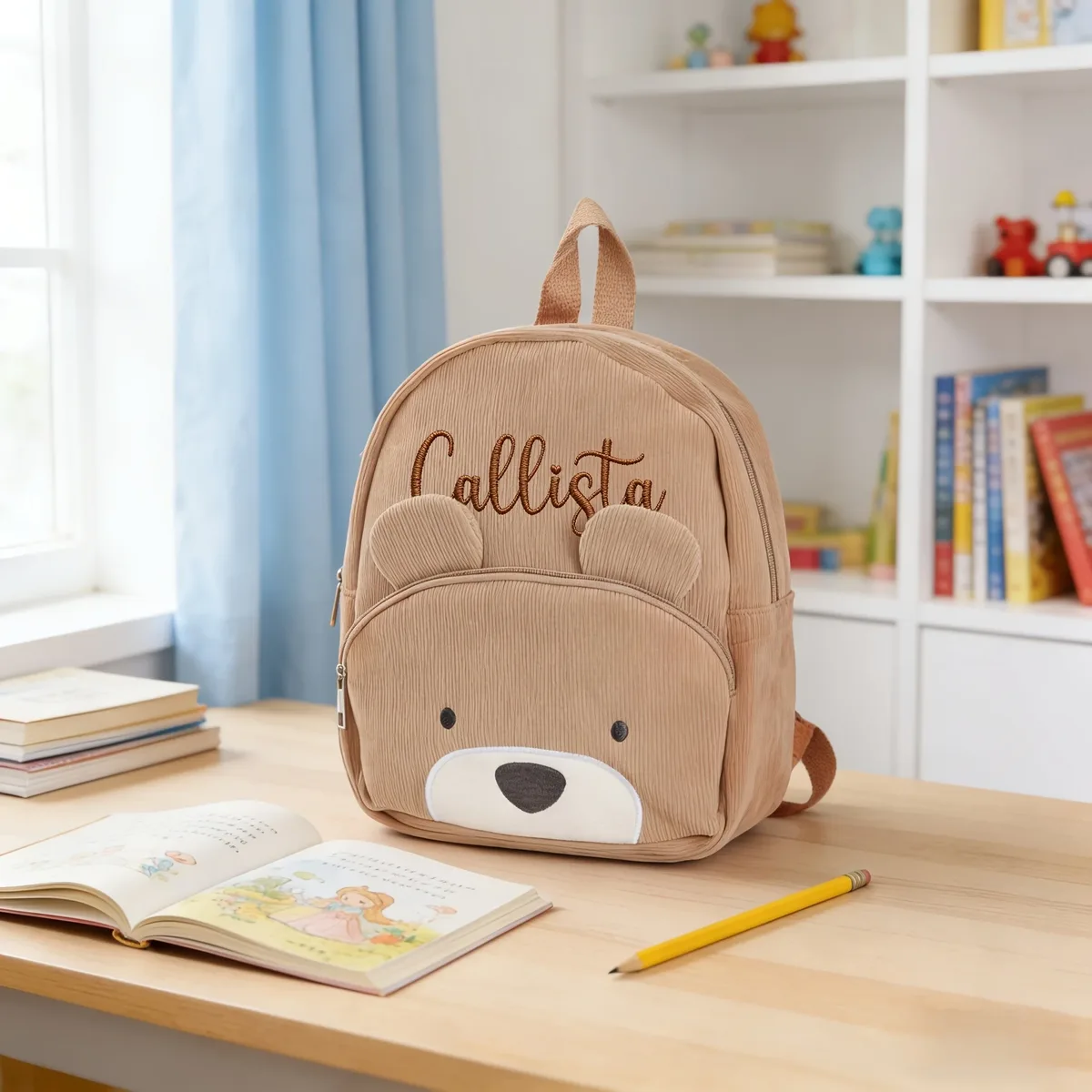sac à dos personnalisé en velours côtelé avec nom brodé pour enfant, cadeau d'école pour tout-petit, sac d'anniversaire motif ours ou renard