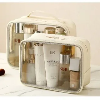 sac cosmétique transparent pour femmes, organiseur de maquillage en pvc transparent avec fermeture éclair, étui de rangement portable pour articles de toilette de voyage