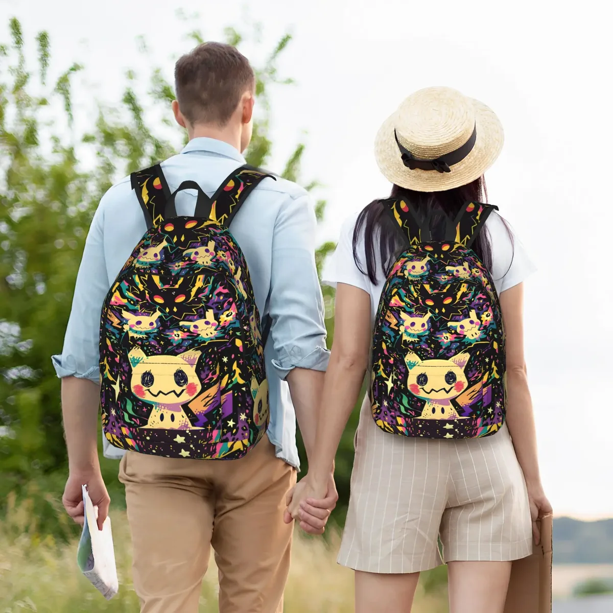 sac à dos tendance pokemon mimikyu à pois, style collage, mochilas, sac à dos décontracté pour le camping, robuste, à bandoulière