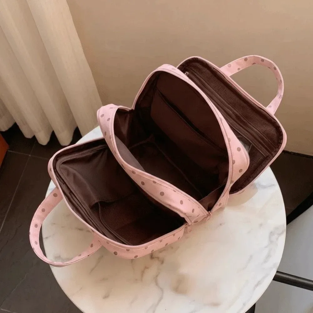 trousse de toilette imperméable à pois grande capacité, double fermeture éclair, forme rectangulaire, organiseur de voyage pour déplacements professionnels