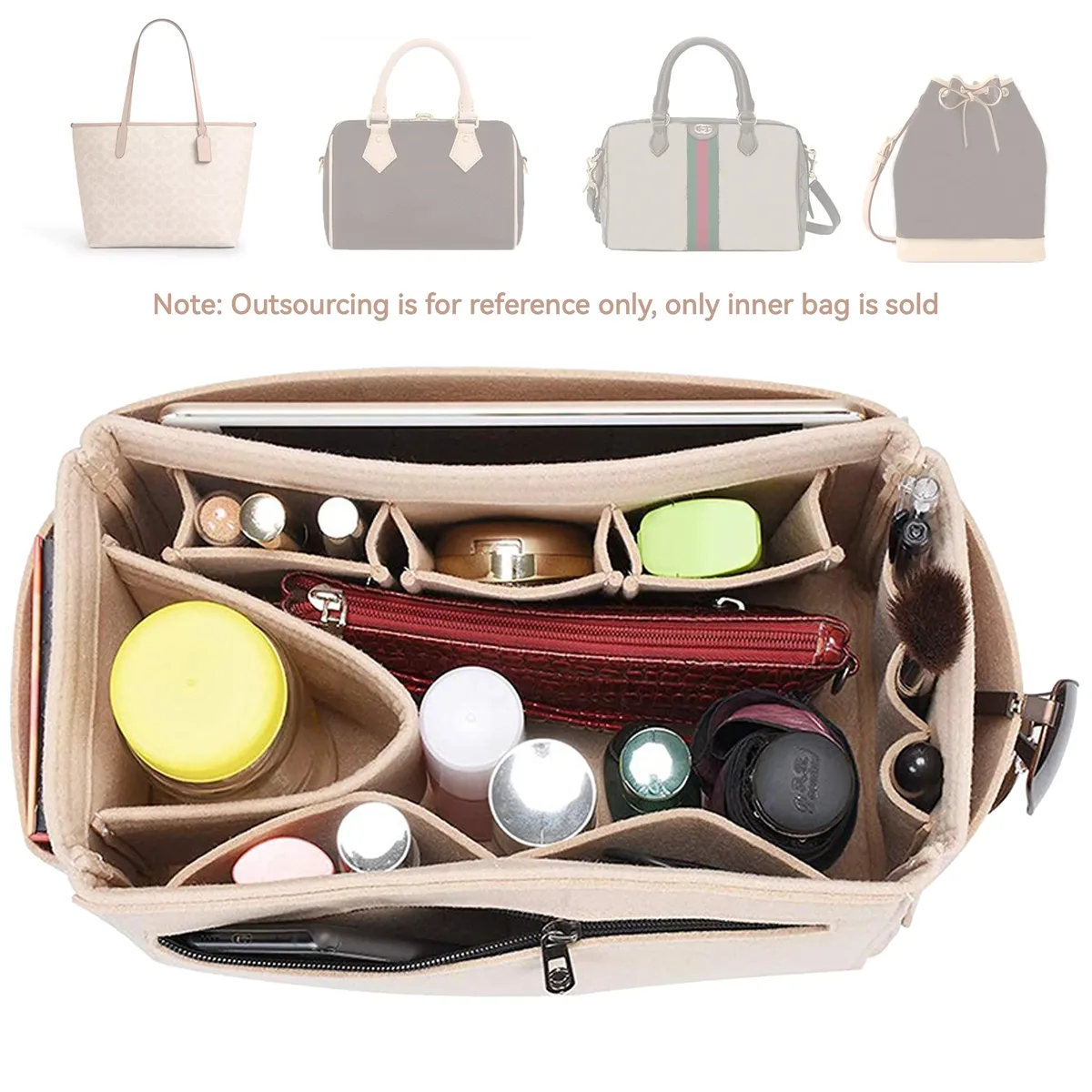 Organisateur de maquillage, sac à main en tissu feutré, sac d'insertion, sac à main intérieur de voyage, sacs à cosmétiques portables adaptés à Speedy Neverfull