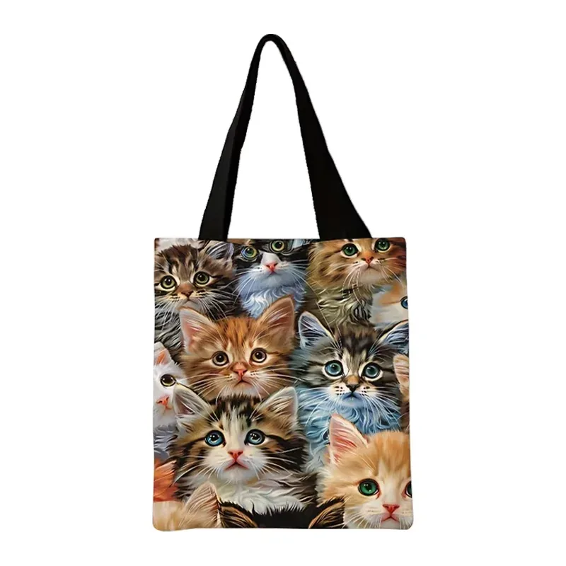 sac à main décontracté imprimé chat, sac à dos réutilisable à la mode, sac à main multifonctionnel, sac de shopping en toile imprimée