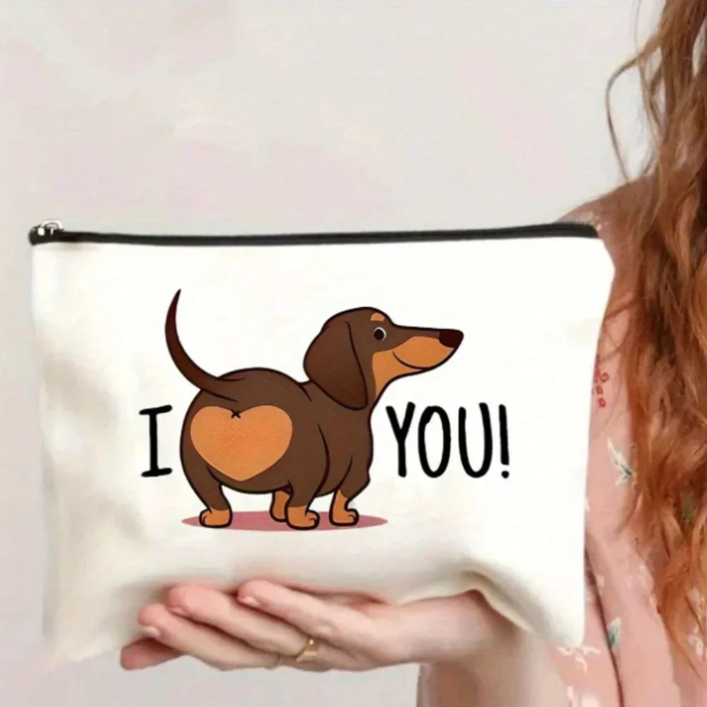 trousse de maquillage drôle pour fesses de teckel – chiot marron mignon avec "je vous!" coeur, mini sac à main sans fermeture éclair pour femme, s, enseignants