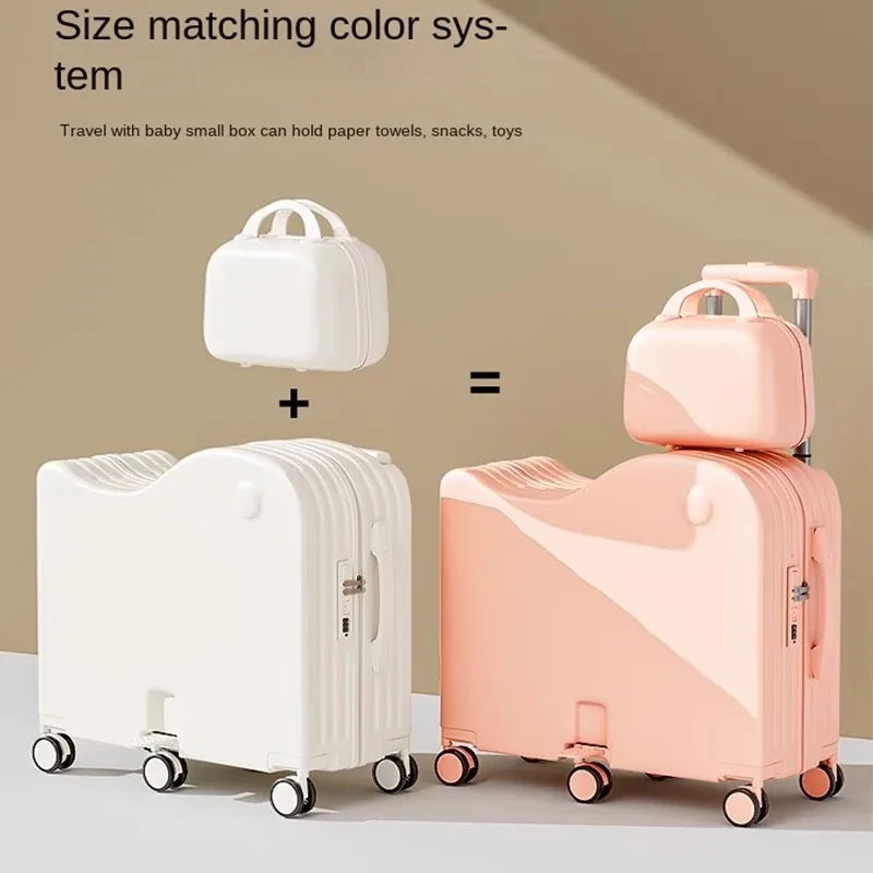 bagage pour enfants peut s'asseoir, valise de 18/20 pouces, ensemble de bagages à six roues, bagages de 22/24 pouces avec porte-gobelet usb, valise de voyage
