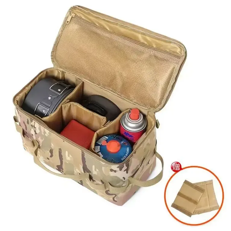 sac de rangement de camping extérieur grande capacité - sac à outils pour piquets de sol avec kit d'ustensiles de cuisine de pique-nique et organisateur de cartouches de gaz