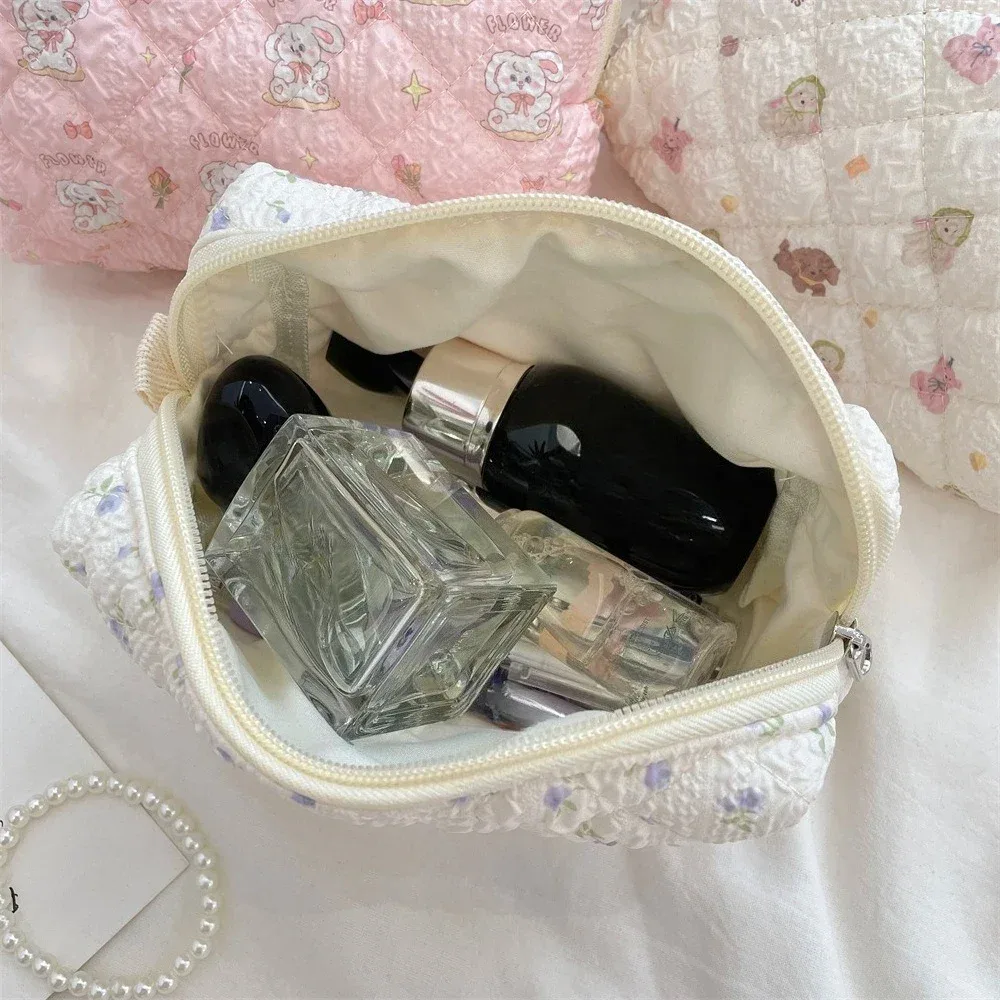 sacs à cosmétiques à brosse carrée de dessin animé mignon, sac de maquillage à fleurs roses pour femmes, organisateur de voyage, pochette à cosmétiques, trousse à crayons pour filles