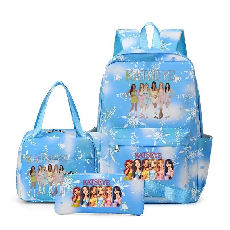 sacs à dos katseye à imprimé amusant, ensemble de 3 pièces, sacs d'école en nylon pour ordinateur portable pour femmes, pour adolescentes, garçons, étudiants, enfants, kawaii