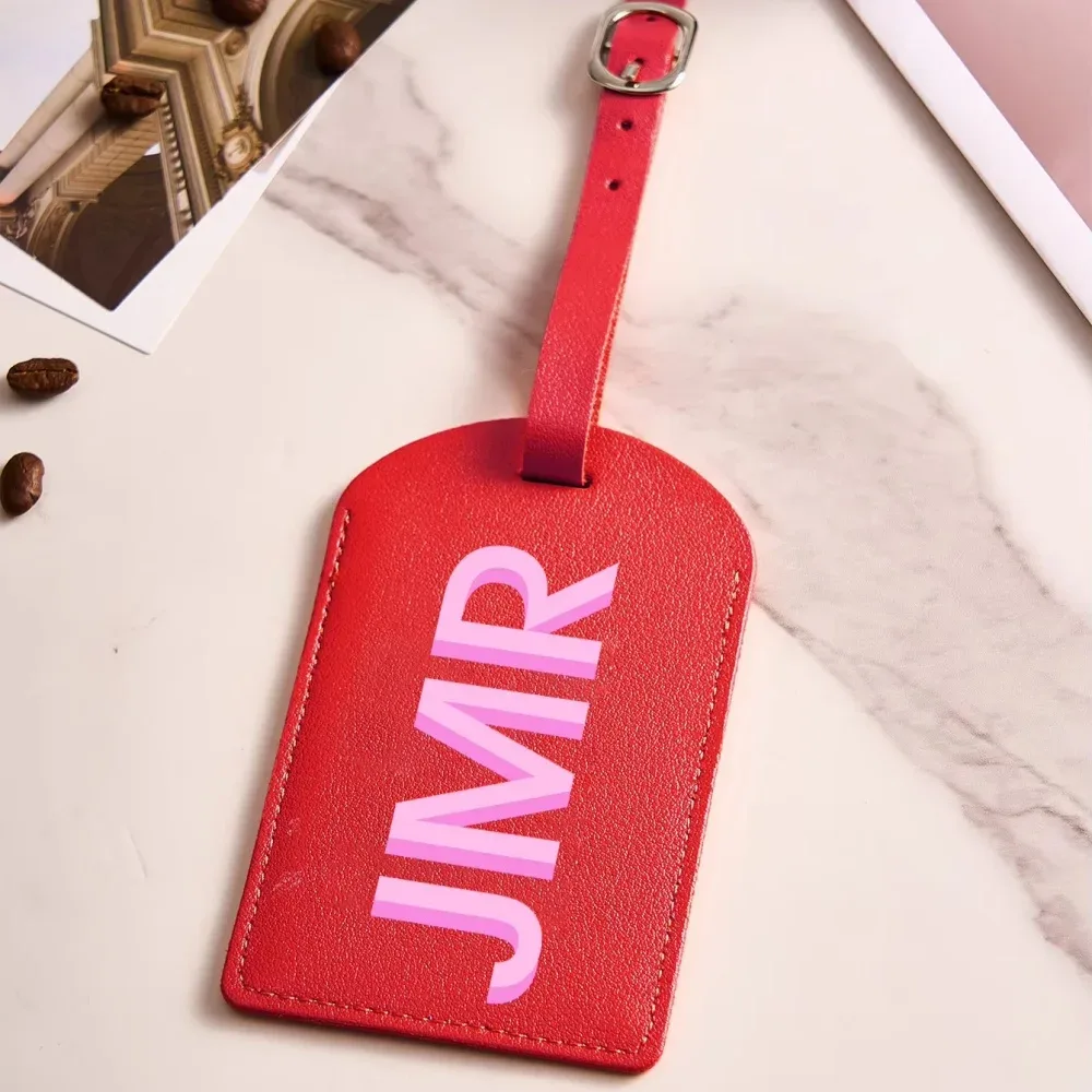 étiquette de bagage personnalisée en cuir pu avec initiales, étiquette d'identification de valise imprimée uv personnalisée, cadeau de voyage pour femmes et hommes