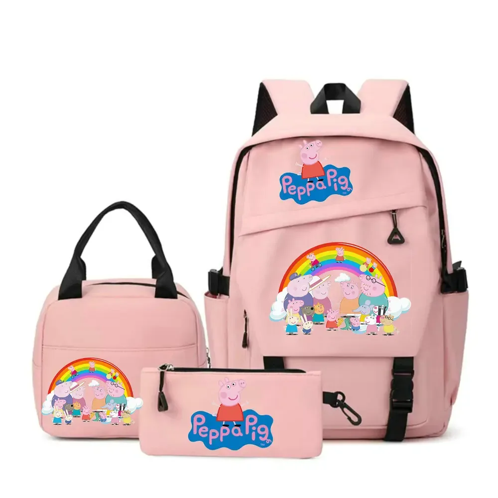 sacs à dos peppa pig avec sacs à lunch, sacs d'école pour étudiants et adolescents, sacs à dos légers pour femmes, sac de voyage décontracté