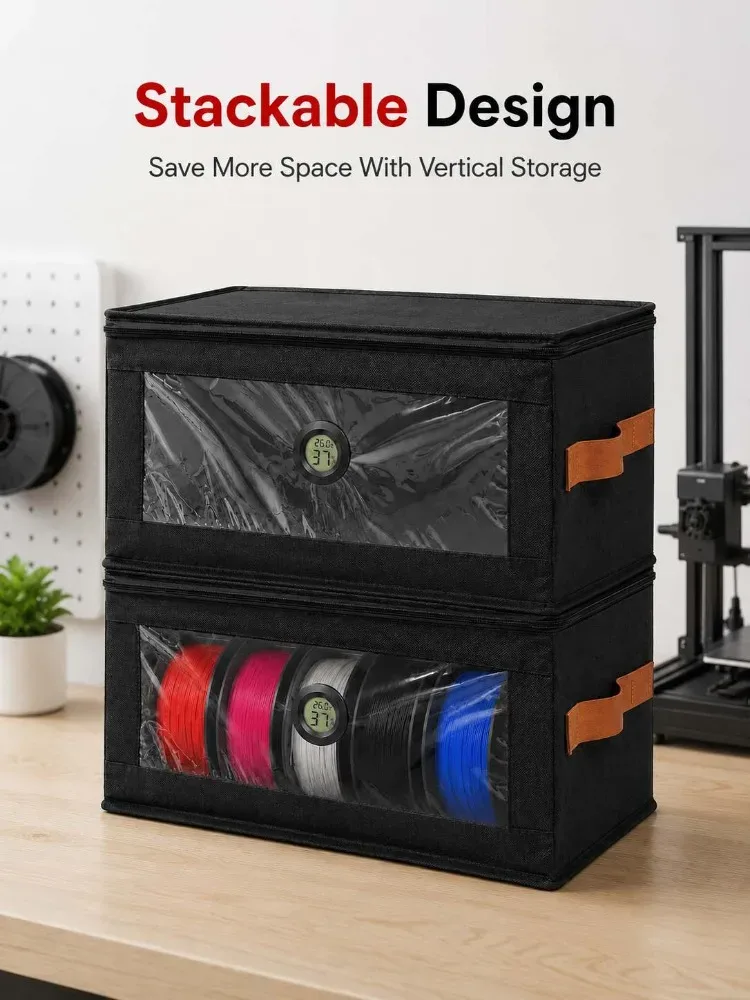 boîte de rangement pour filament d'imprimante 3d, organisateur pliable non tissé avec hygromètre et fenêtre transparente pour la maison, le bureau et l'espace de travail d'impression 3d