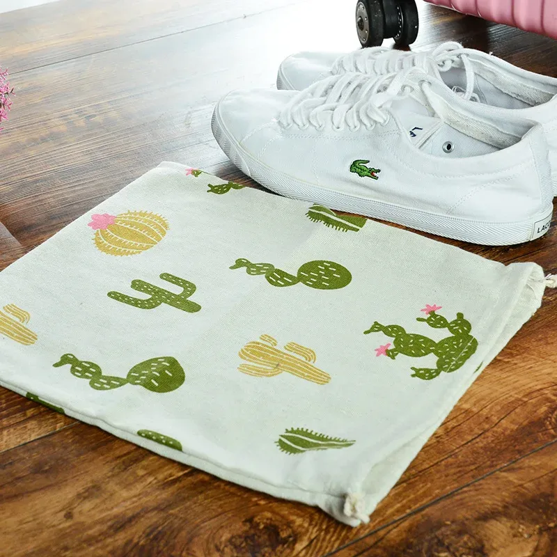 sac de voyage décontracté en coton et lin, sac à cosmétiques à cordon de serrage à faisceau simple, trousse de maquillage organisateur femmes hommes chaussures pochette de rangement