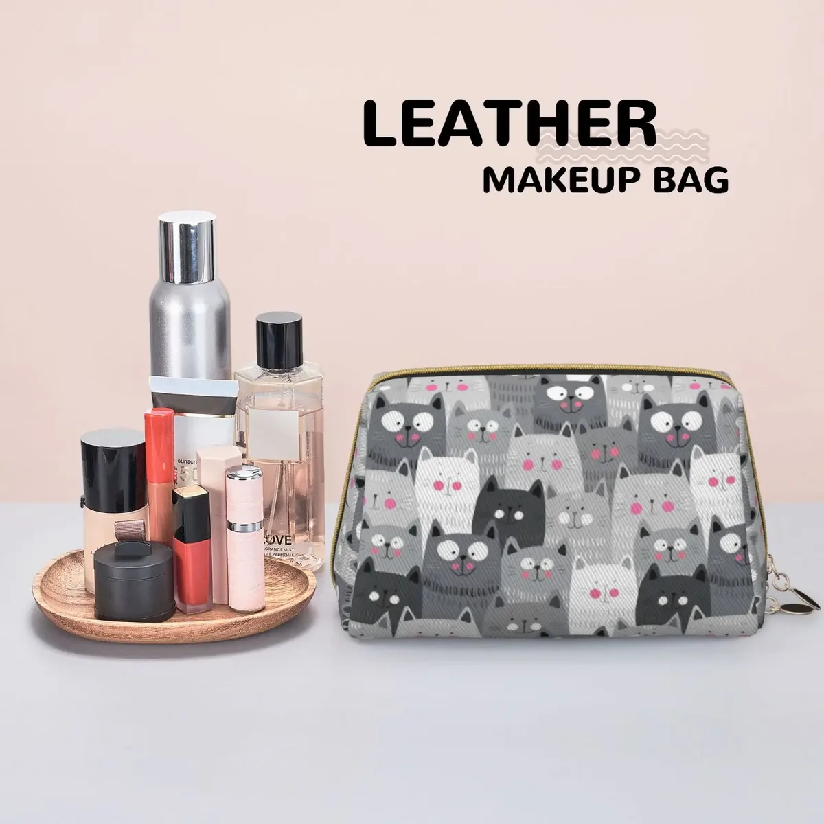sac de rangement cosmétique en cuir avec nom personnalisé, logo personnalisé, sac de maquillage classique, escales simples, sac de lavage à fermeture éclair avancée