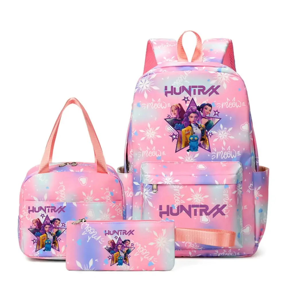 sacs d'école imprimés kpop demon hunters pour femmes et filles, 3 pièces/ensembles, avec sacs à lunch, cartable coloré pour étudiants garçons et filles