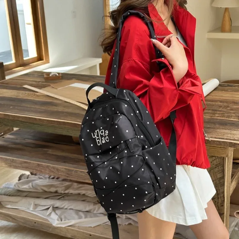 sac à dos coréen mignon à pois, sac à dos de mode pour trajets quotidiens, sac à dos kawaii y2k pour filles, sac de voyage portable pour l'extérieur, sac d'école pour étudiants
