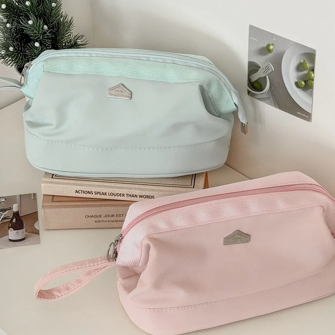 Trousse de maquillage YT grande capacité à ouverture large, simple et élégante, avec compartiments, sac de rangement cosmétique, trousse de toilette