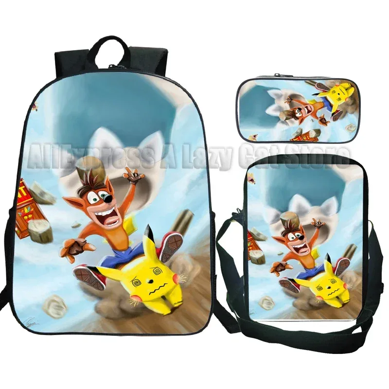 sac à dos crash bandicoot on the run 3 pièces pour élèves du primaire et du secondaire, sac à dos de dessin animé avec sac à bandoulière mochila