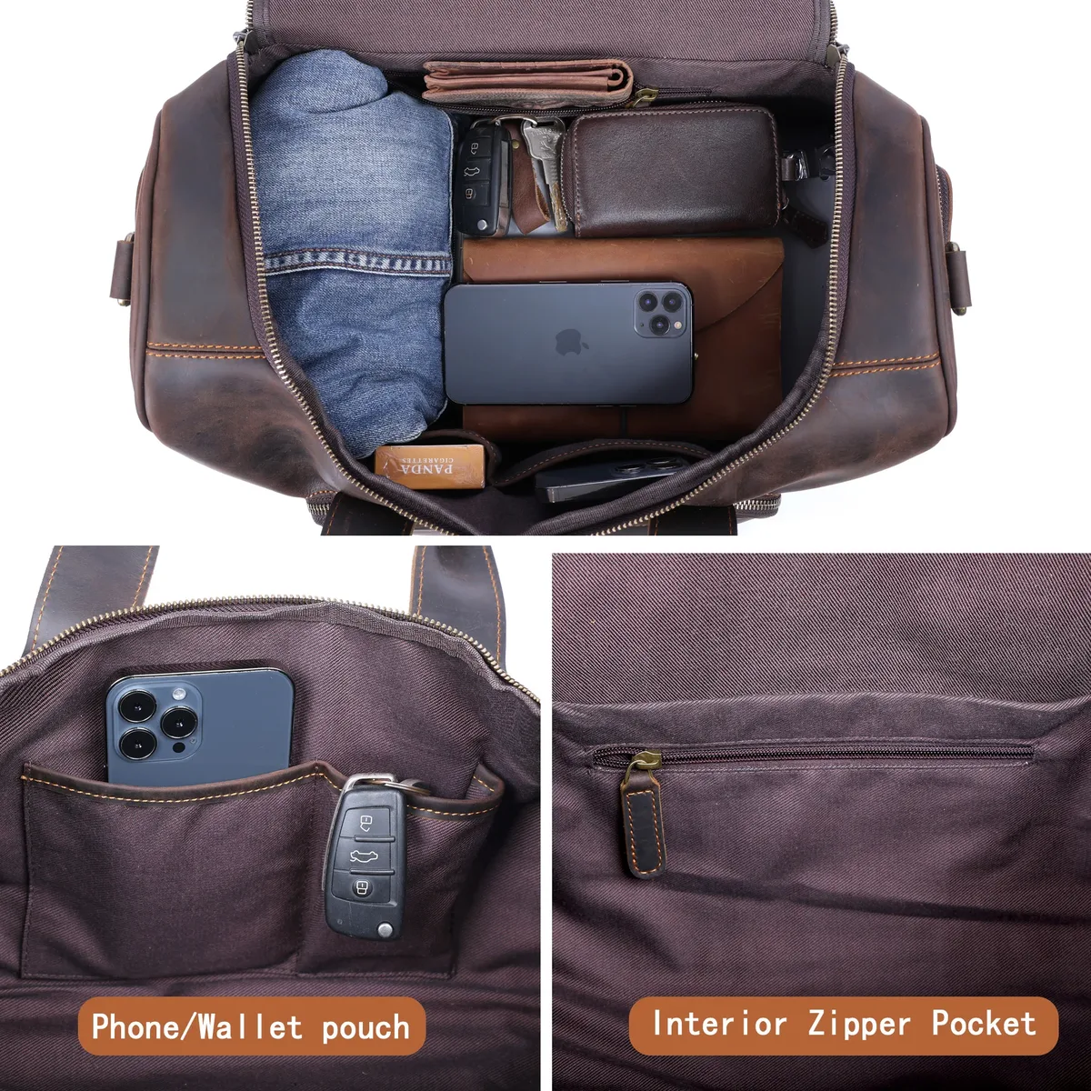 s.worker vintage sac de voyage en cuir véritable crazy horse cuir de vachette sac polochon sac de week-end pour hommes sac de sport bagage à main
