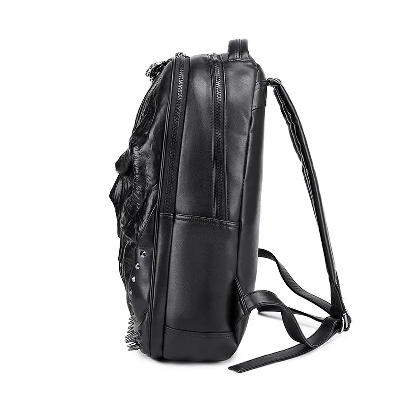 hommes femmes sacs à dos en cuir épais pour adolescents 3d crâne concepteur voyage décontracté grande capacité pochette d'ordinateur garçon fille sacs d'école