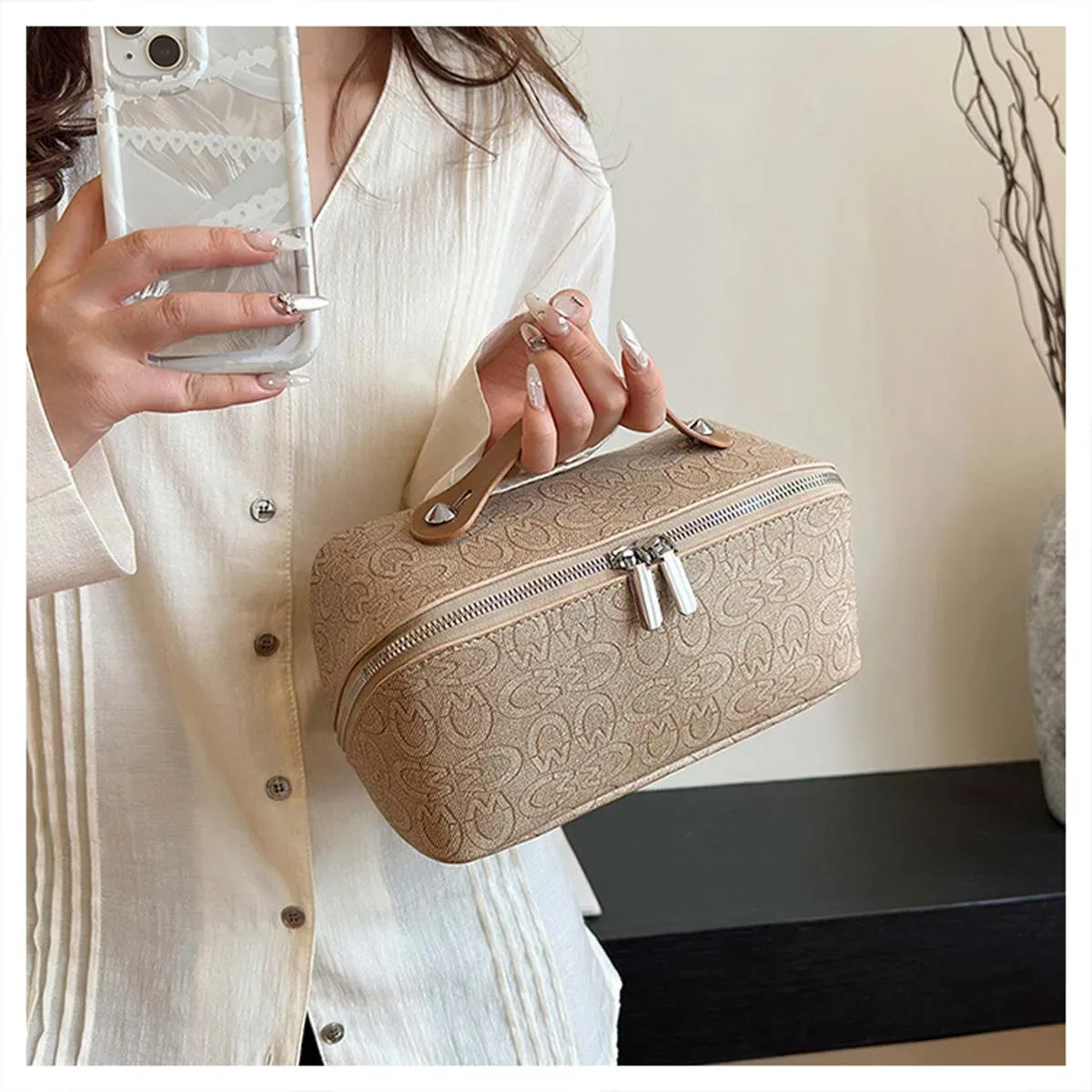 nouveau sac de maquillage femme portable en cuir grande capacité portable voyage cosmétiques zone sac de rangement trousse de toilette logo personnalisation