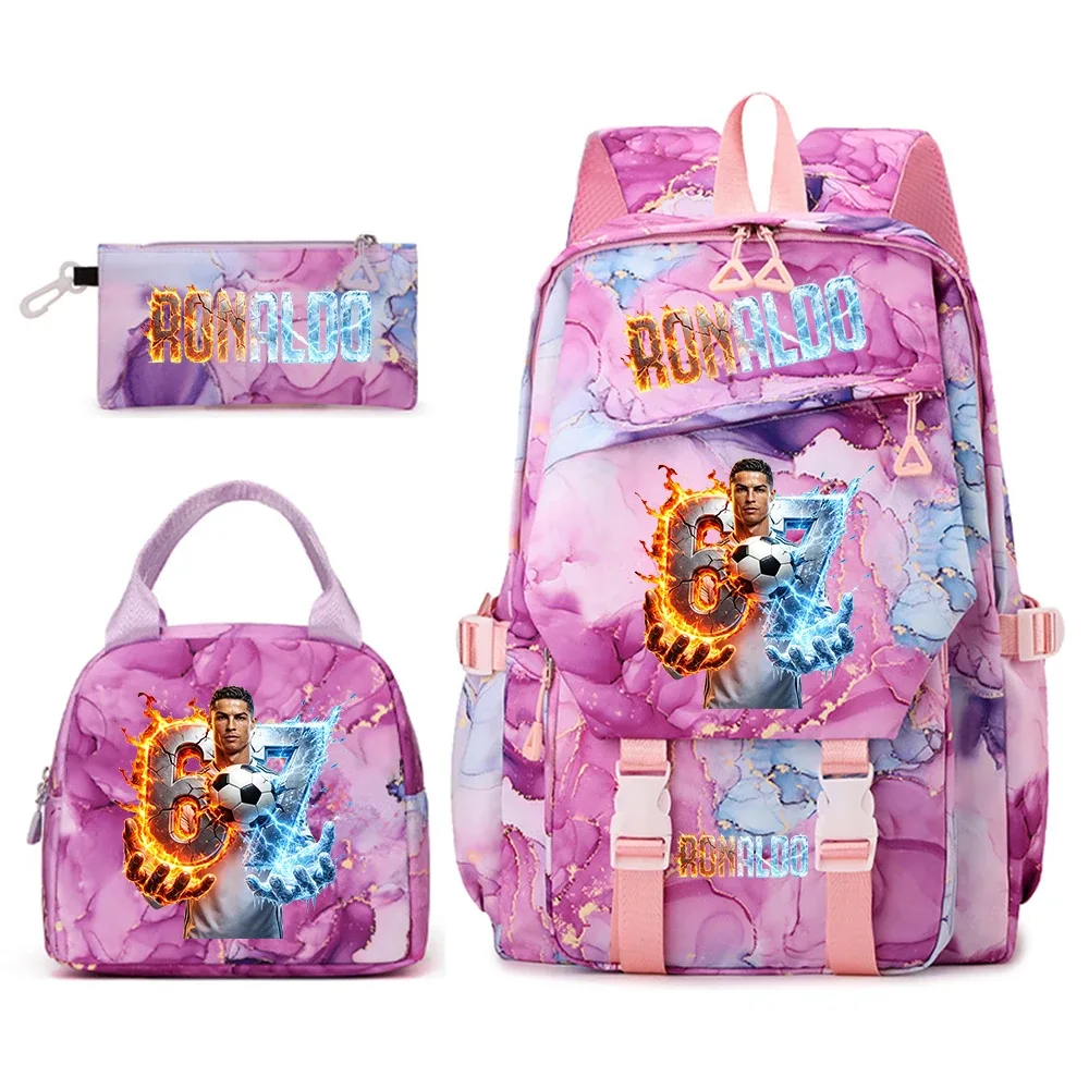 ensemble de sacs à dos pour étudiants avec imprimé cr7 ronaldo 67, avec sac à lunch et trousse à crayons, sac à dos de voyage pour adolescentes