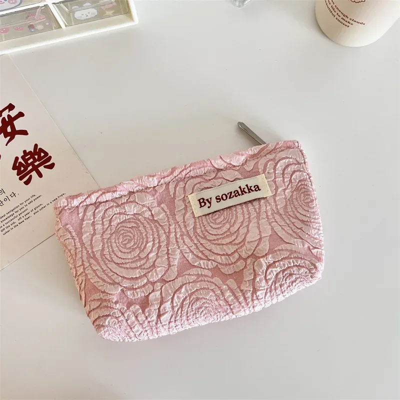 sac de rangement de cosmétiques de voyage à fleurs, mode coréenne, portefeuille kawaii pour femmes, kits de maquillage, sacs à main, trousse à crayons pour téléphone, pochette de rangement