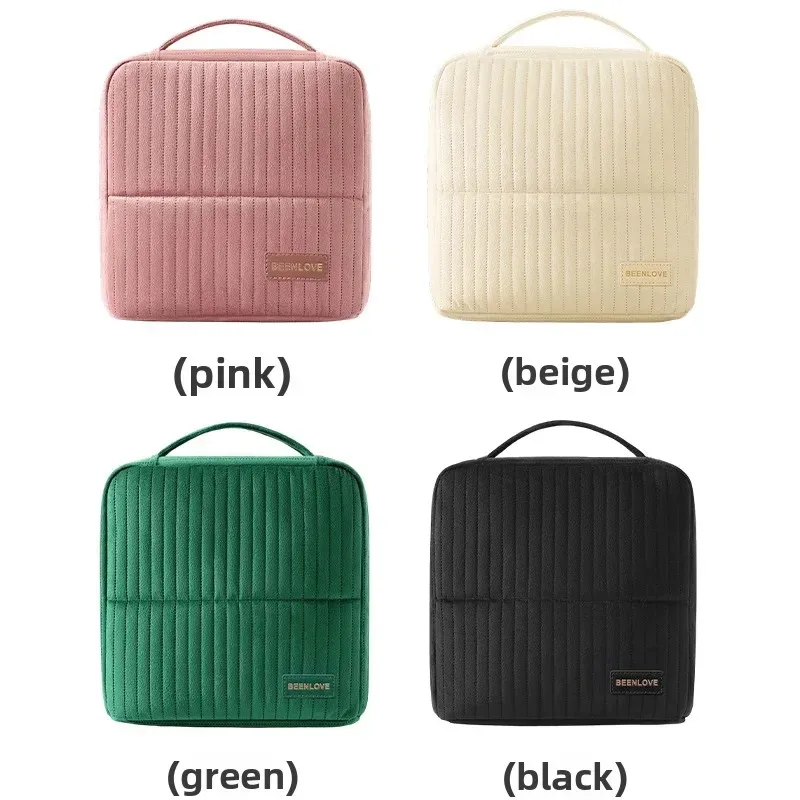trousse de maquillage verticale, grande capacité, organisateur de cosmétiques portable, trousse de toilette de voyage avec poignée, étui à cosmétiques portable pour femmes