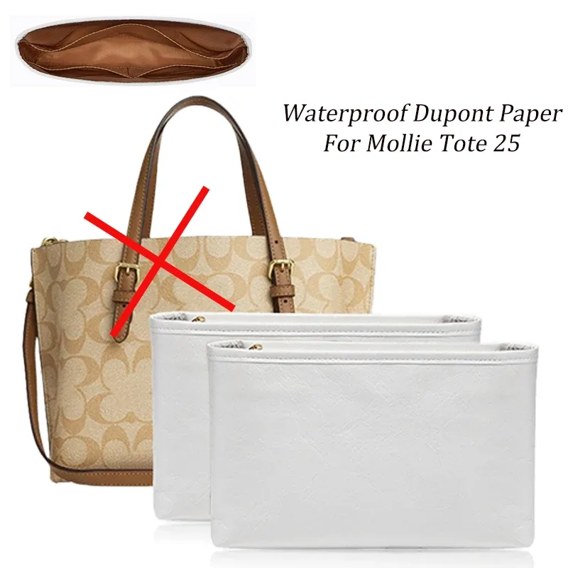 papier dupont imperméable pour mollie tote 25, organisateur de sac léger, insert en feutre, support de forme, doublure intérieure tridimensionnelle