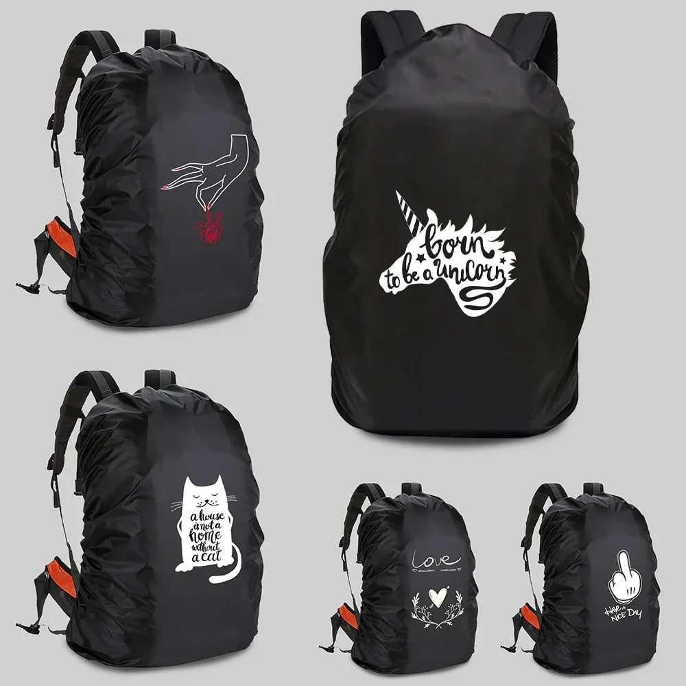 Juste de protection imperméable et anti-poussière pour cartable, sac à dos d'escalade en plein air, impression d'image blanche, housse de pluie pour le camping, 20-70L